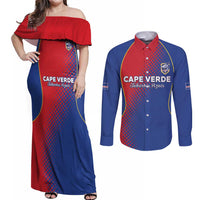 Custom Cape Verde Football Couples Matching Off Shoulder Maxi Dress and Long Sleeve Button Shirt Blue Sharks Make History - Wonder Print Shop