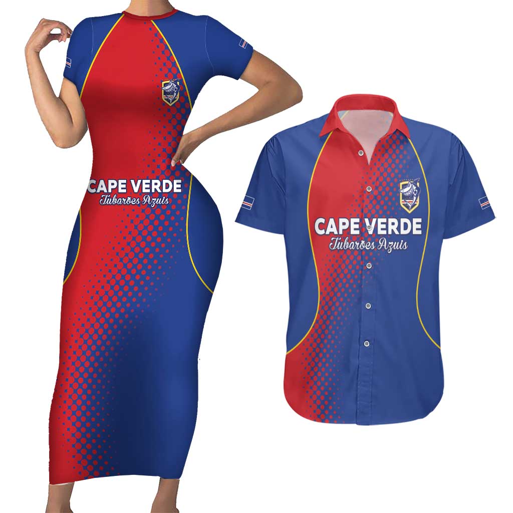 Custom Cape Verde Football Couples Matching Short Sleeve Bodycon Dress and Hawaiian Shirt Blue Sharks Make History - Wonder Print Shop