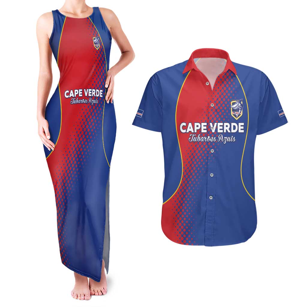 Custom Cape Verde Football Couples Matching Tank Maxi Dress and Hawaiian Shirt Blue Sharks Make History - Wonder Print Shop