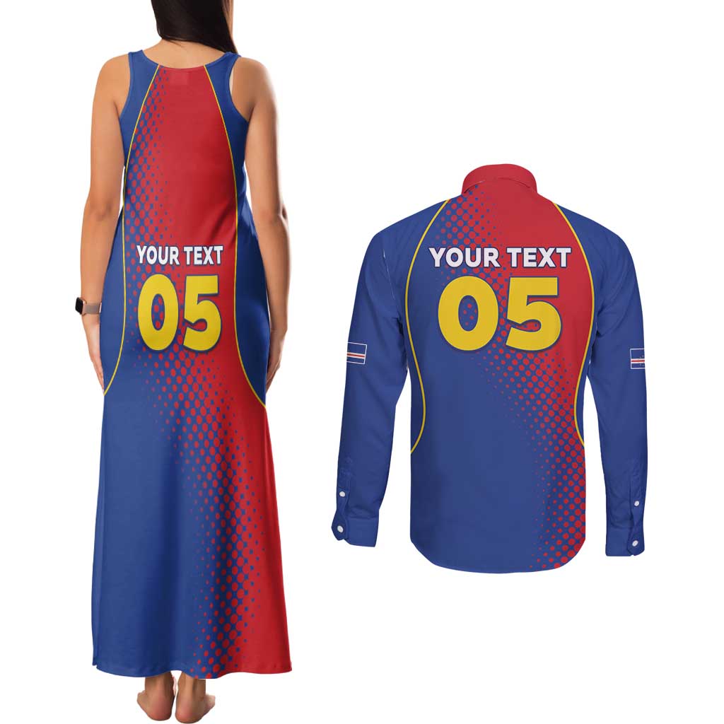 Custom Cape Verde Football Couples Matching Tank Maxi Dress and Long Sleeve Button Shirt Blue Sharks Make History - Wonder Print Shop