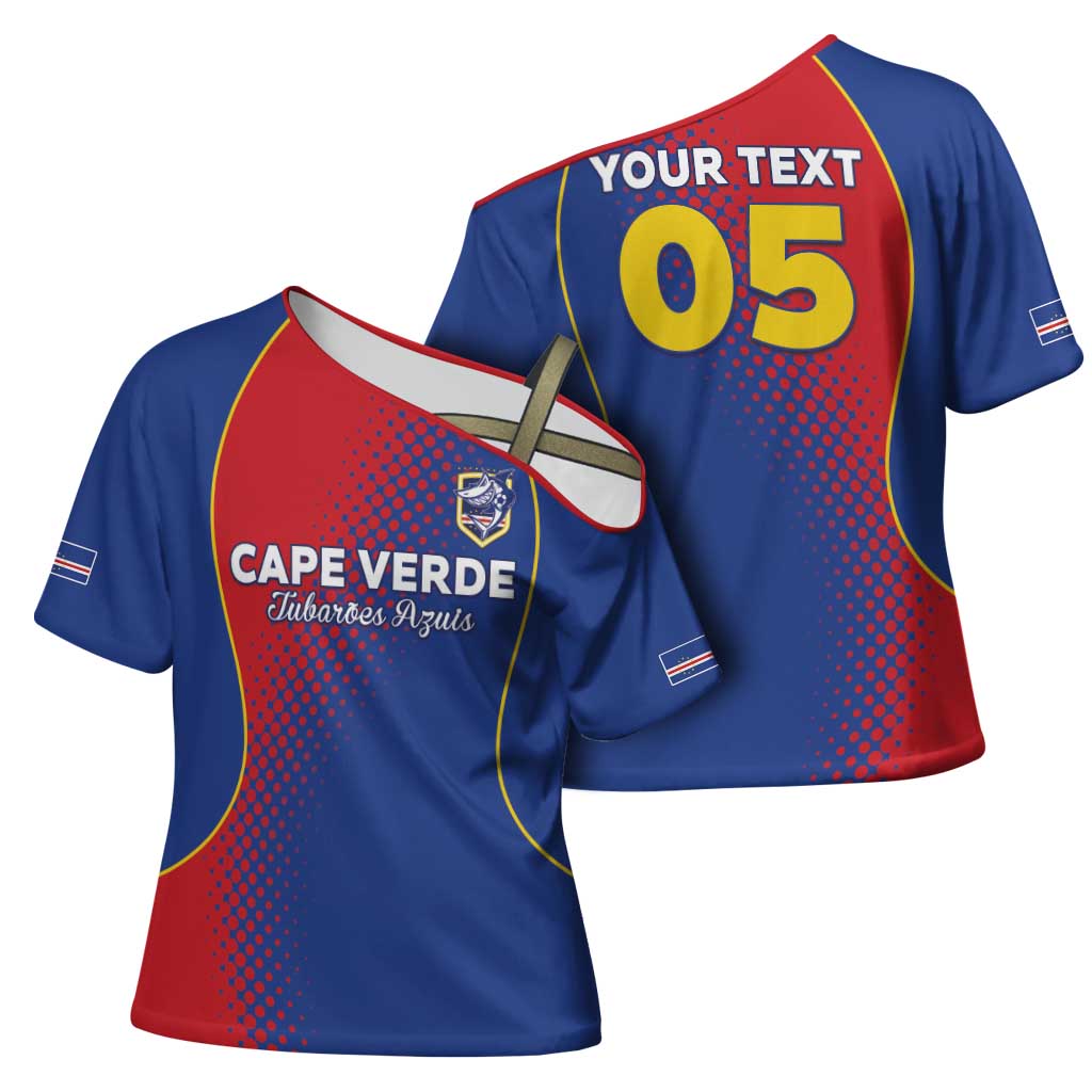 Custom Cape Verde Football Cross Shoulder Shirt Blue Sharks Make History - Wonder Print Shop