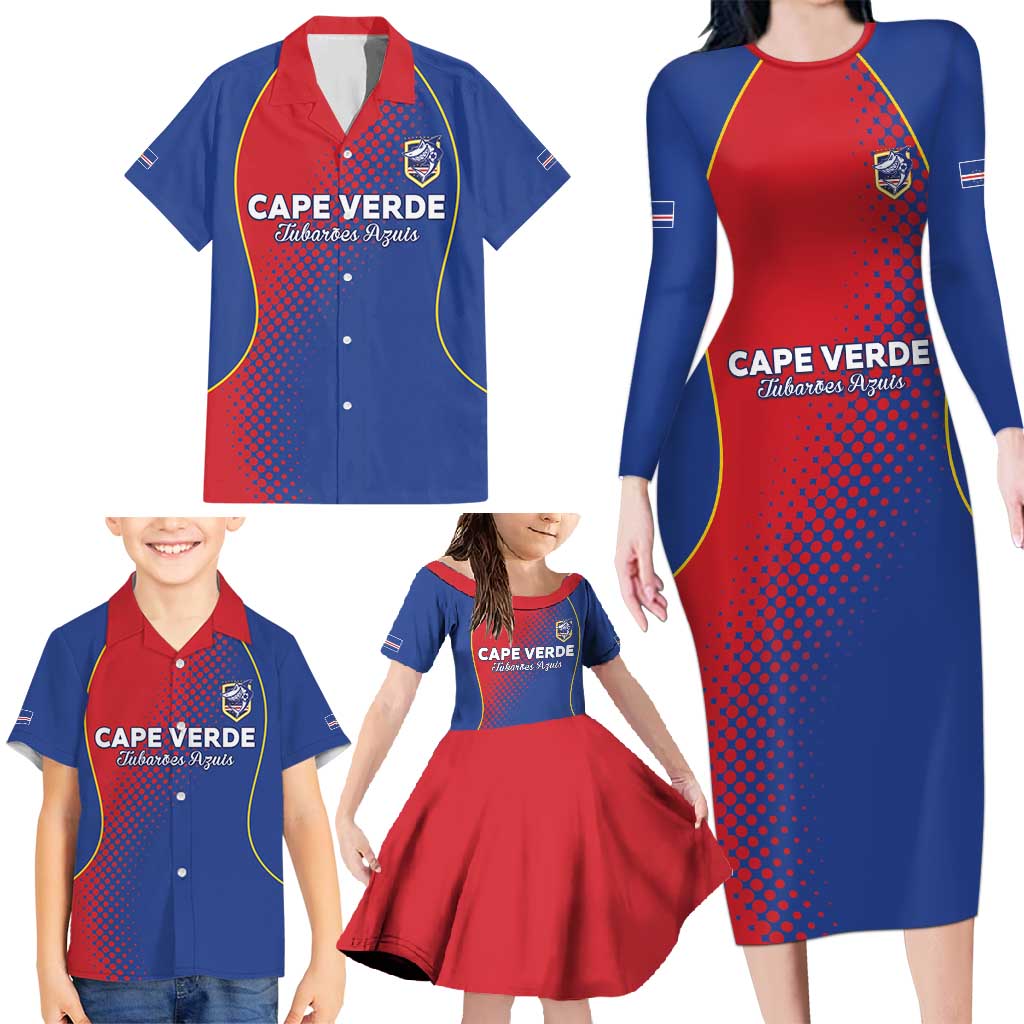 Custom Cape Verde Football Family Matching Long Sleeve Bodycon Dress and Hawaiian Shirt Blue Sharks Make History - Wonder Print Shop