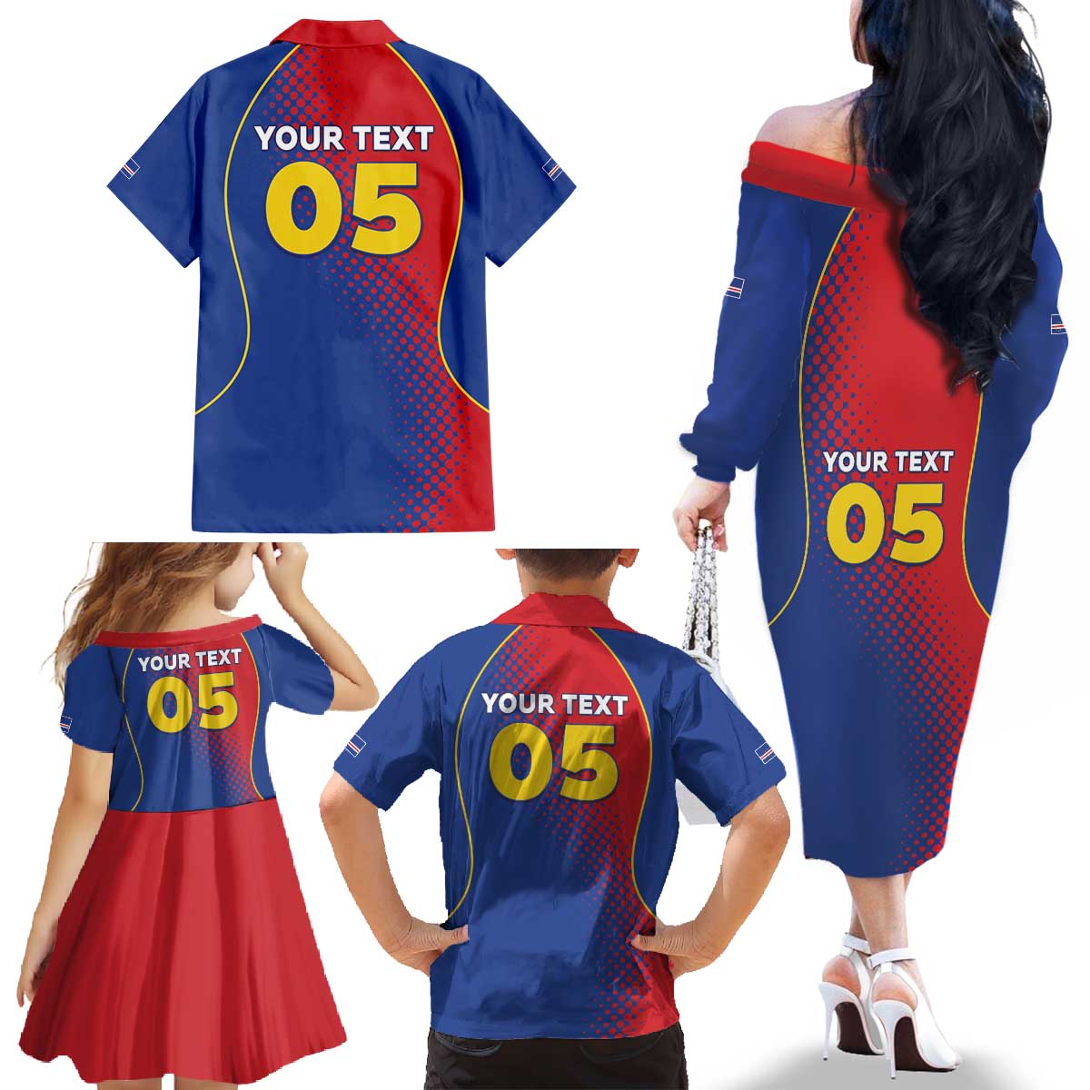 Custom Cape Verde Football Family Matching Off The Shoulder Long Sleeve Dress and Hawaiian Shirt Blue Sharks Make History - Wonder Print Shop