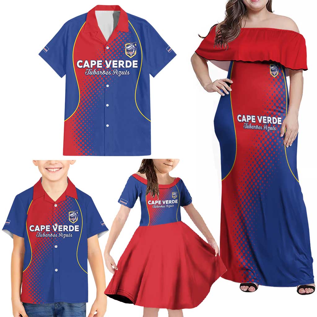 Custom Cape Verde Football Family Matching Off Shoulder Maxi Dress and Hawaiian Shirt Blue Sharks Make History - Wonder Print Shop