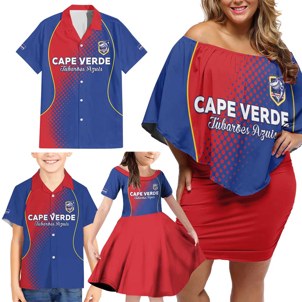 Custom Cape Verde Football Family Matching Off Shoulder Short Dress and Hawaiian Shirt Blue Sharks Make History - Wonder Print Shop