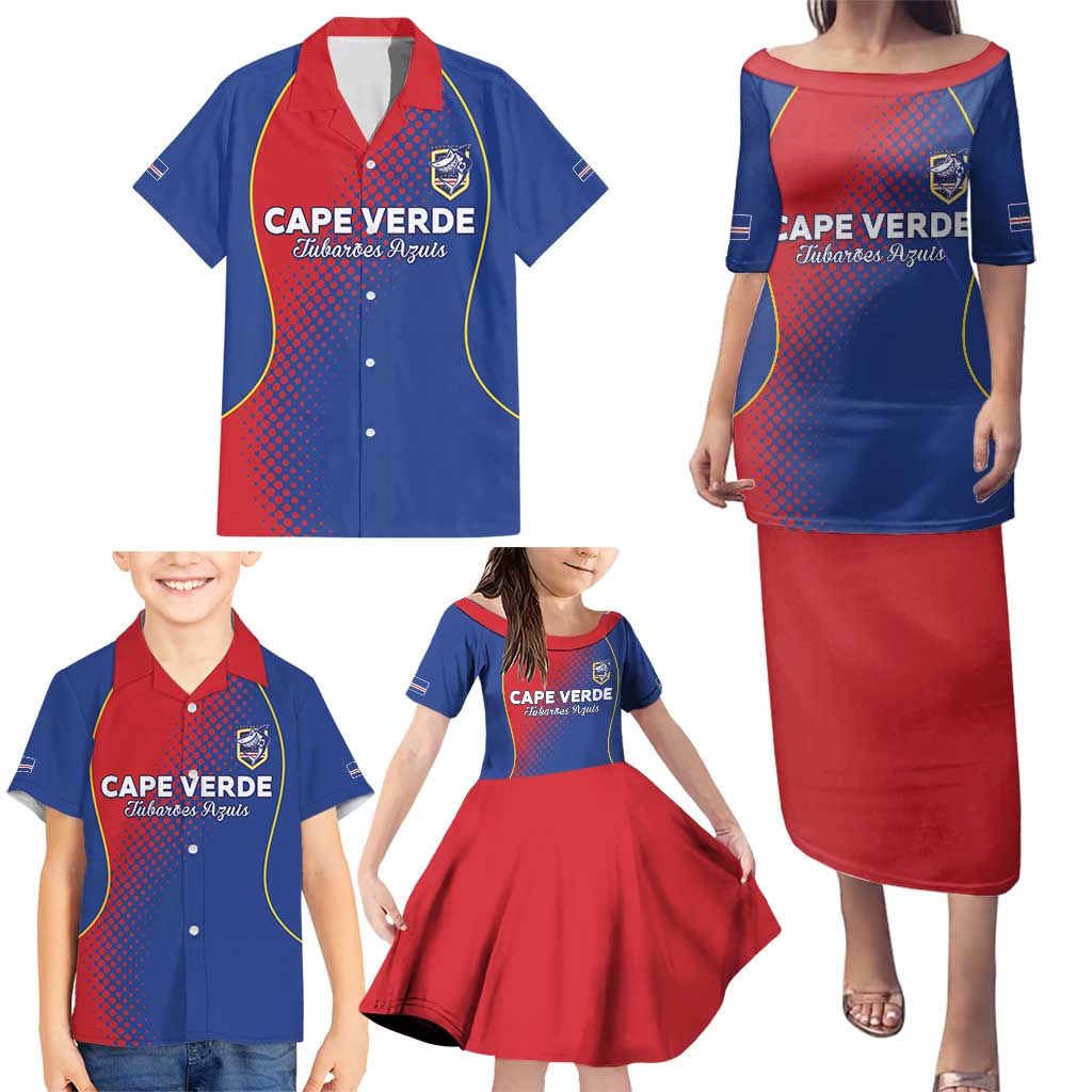 Custom Cape Verde Football Family Matching Puletasi and Hawaiian Shirt Blue Sharks Make History - Wonder Print Shop