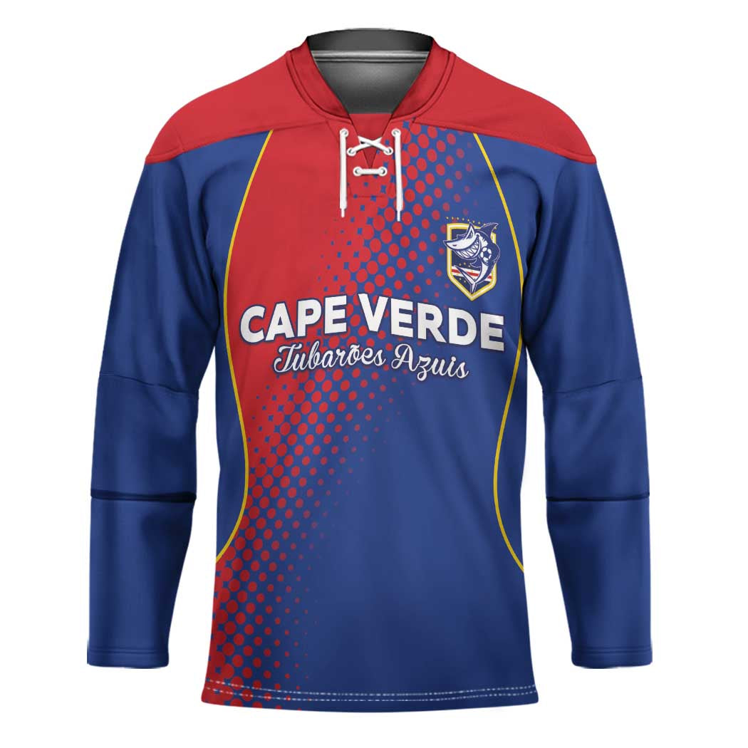 Custom Cape Verde Football Hockey Jersey Blue Sharks Make History - Wonder Print Shop
