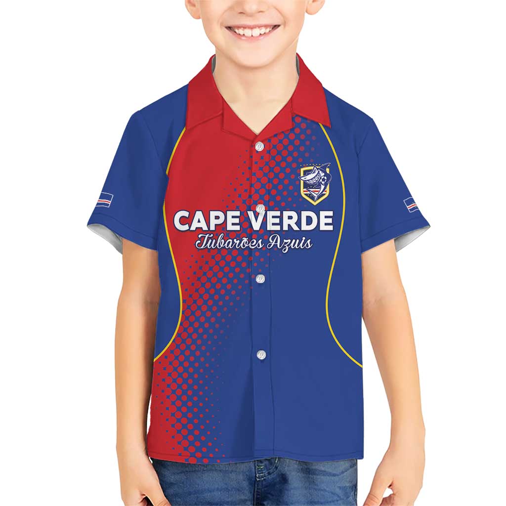 Custom Cape Verde Football Kid Hawaiian Shirt Blue Sharks Make History - Wonder Print Shop