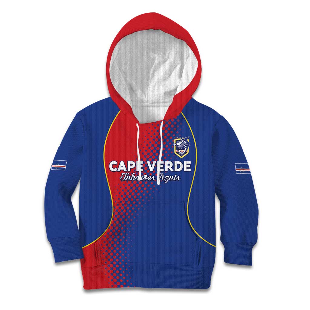 Custom Cape Verde Football Kid Hoodie Blue Sharks Make History - Wonder Print Shop