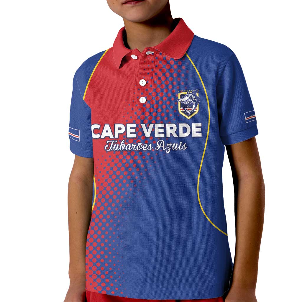 Custom Cape Verde Football Kid Polo Shirt Blue Sharks Make History - Wonder Print Shop