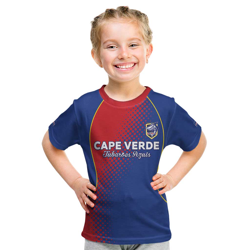 Custom Cape Verde Football Kid T Shirt Blue Sharks Make History - Wonder Print Shop