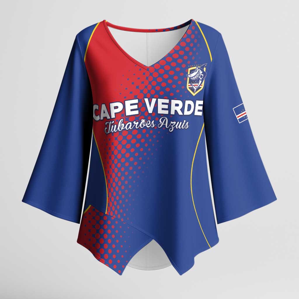 Custom Cape Verde Football Kimono Sleeve Blouse Blue Sharks Make History - Wonder Print Shop