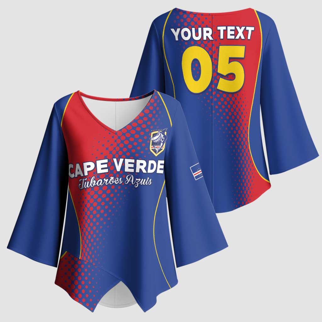 Custom Cape Verde Football Kimono Sleeve Blouse Blue Sharks Make History - Wonder Print Shop