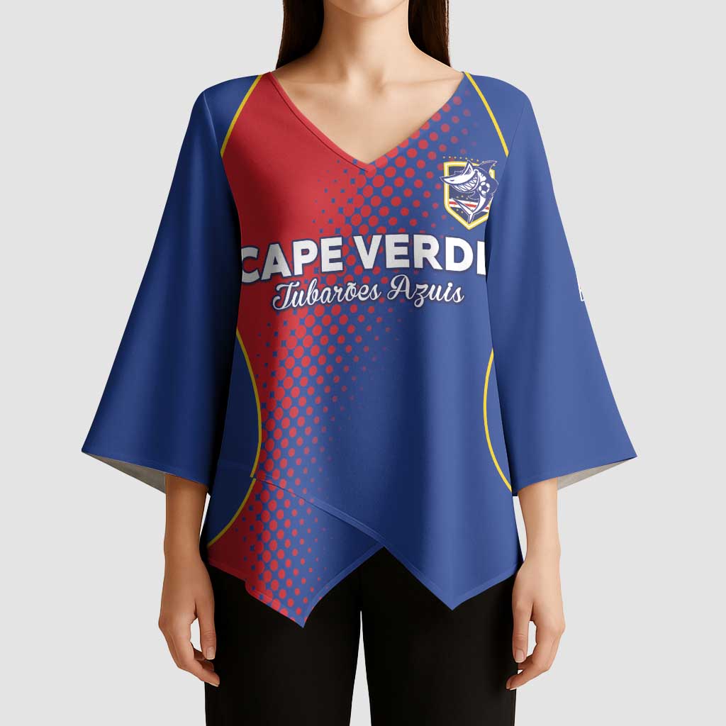 Custom Cape Verde Football Kimono Sleeve Blouse Blue Sharks Make History - Wonder Print Shop
