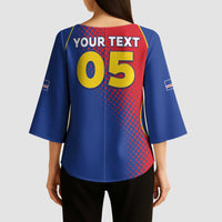 Custom Cape Verde Football Kimono Sleeve Blouse Blue Sharks Make History - Wonder Print Shop