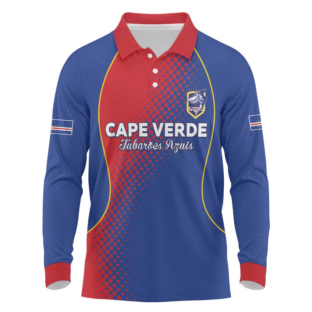 Custom Cape Verde Football Long Sleeve Polo Shirt Blue Sharks Make History - Wonder Print Shop