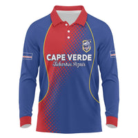 Custom Cape Verde Football Long Sleeve Polo Shirt Blue Sharks Make History - Wonder Print Shop