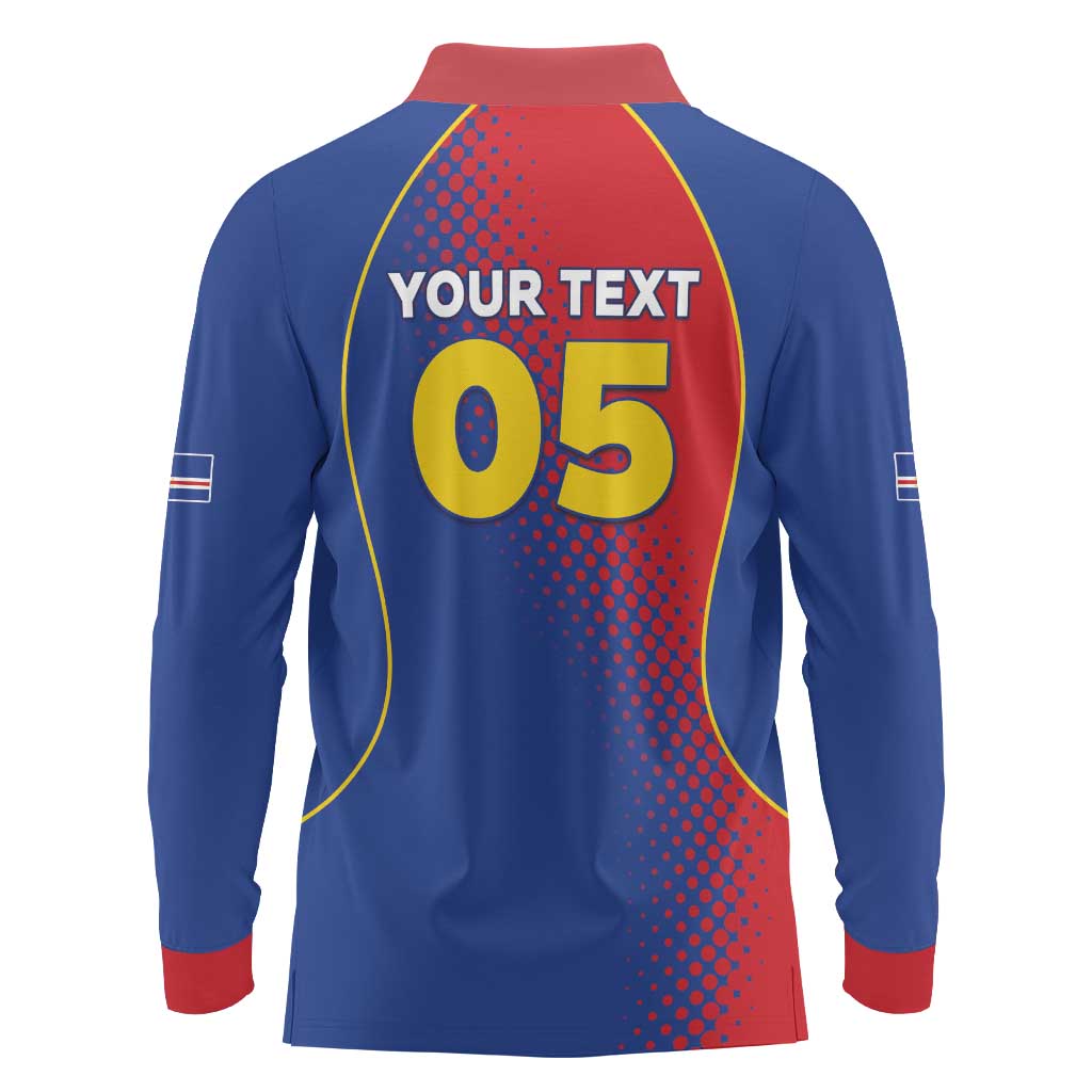 Custom Cape Verde Football Long Sleeve Polo Shirt Blue Sharks Make History - Wonder Print Shop