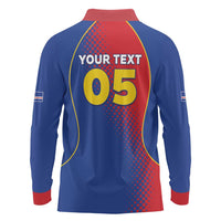 Custom Cape Verde Football Long Sleeve Polo Shirt Blue Sharks Make History - Wonder Print Shop