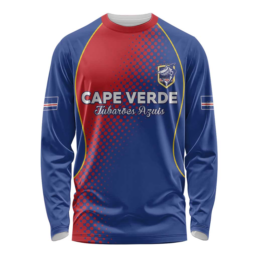 Custom Cape Verde Football Long Sleeve Shirt Blue Sharks Make History - Wonder Print Shop