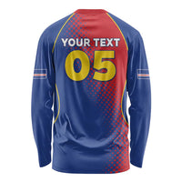 Custom Cape Verde Football Long Sleeve Shirt Blue Sharks Make History - Wonder Print Shop