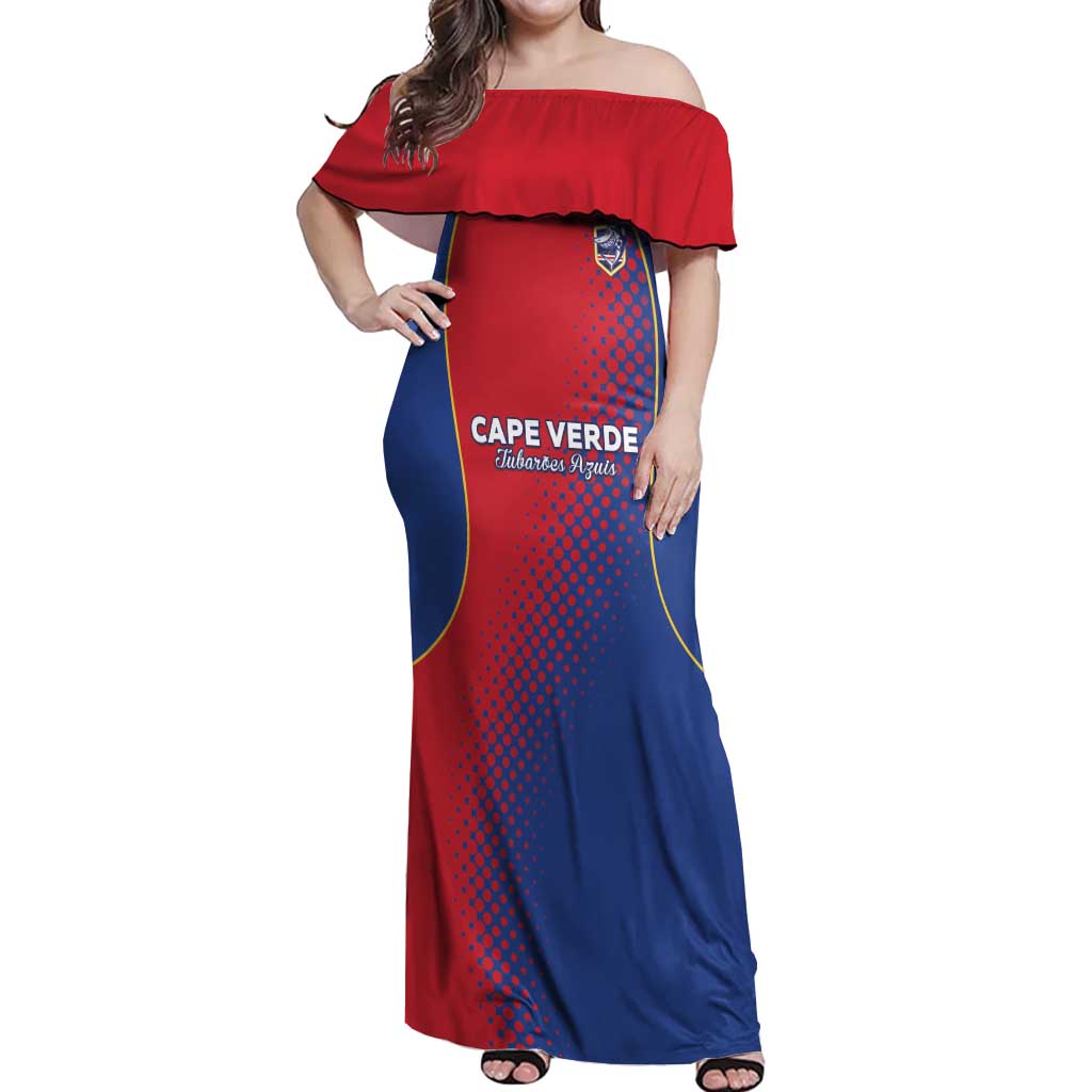 Custom Cape Verde Football Off Shoulder Maxi Dress Blue Sharks Make History - Wonder Print Shop