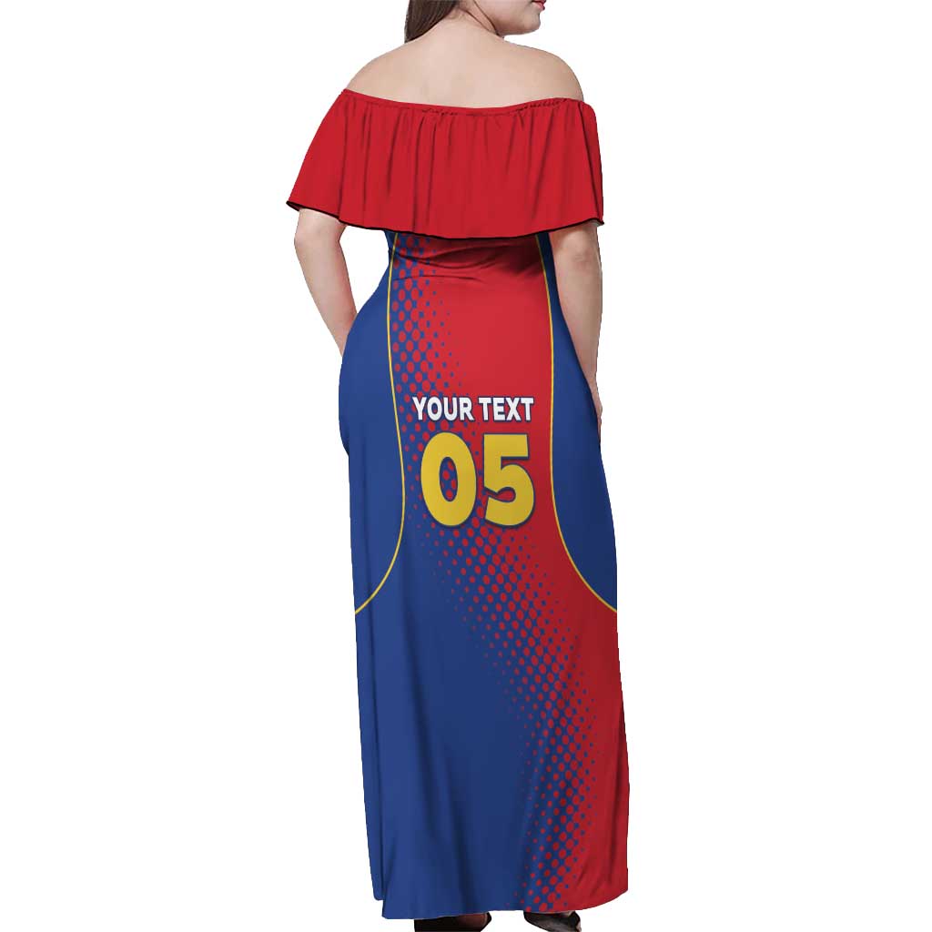 Custom Cape Verde Football Off Shoulder Maxi Dress Blue Sharks Make History - Wonder Print Shop
