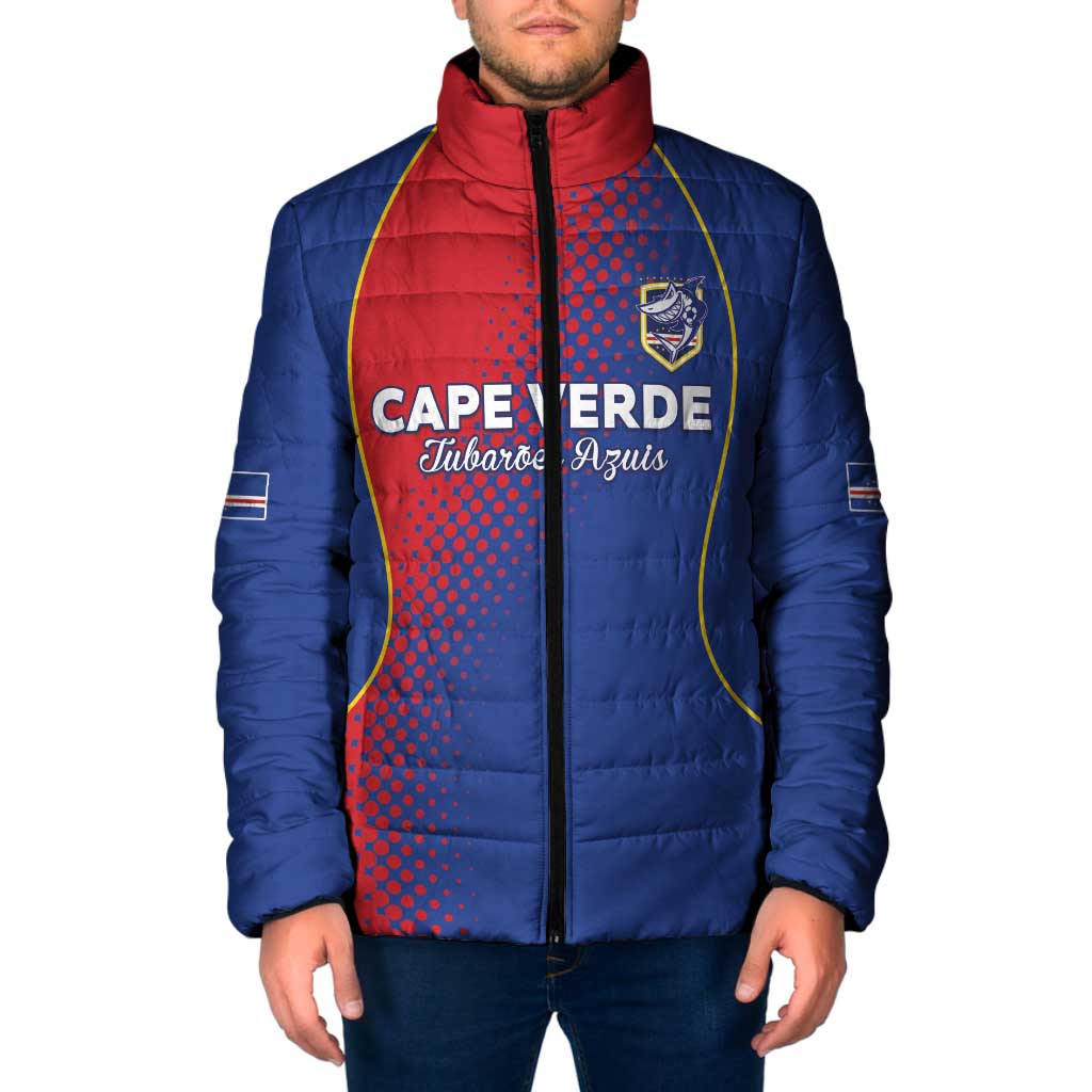 Custom Cape Verde Football Padded Jacket Blue Sharks Make History - Wonder Print Shop