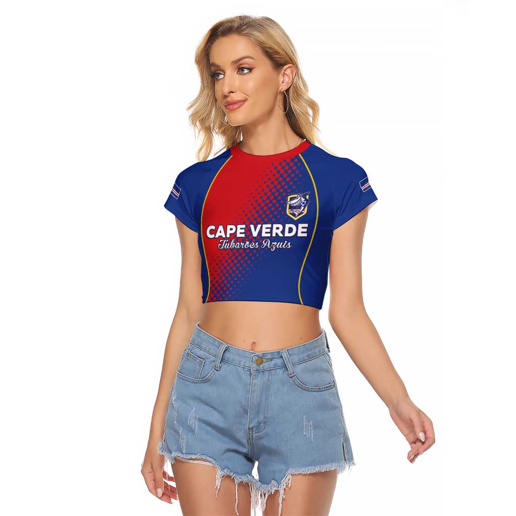 Custom Cape Verde Football Raglan Cropped T Shirt Blue Sharks Make History - Wonder Print Shop
