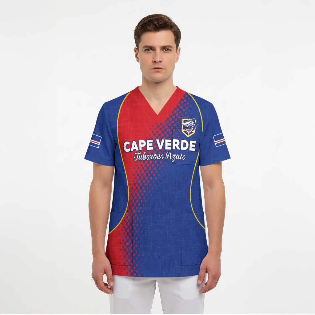 Custom Cape Verde Football Scrub Top Blue Sharks Make History - Wonder Print Shop