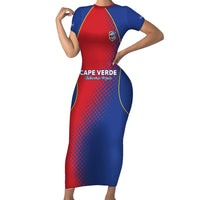 Custom Cape Verde Football Short Sleeve Bodycon Dress Blue Sharks Make History - Wonder Print Shop