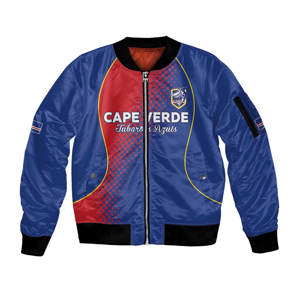 Custom Cape Verde Football Sleeve Zip Bomber Jacket Blue Sharks Make History - Wonder Print Shop