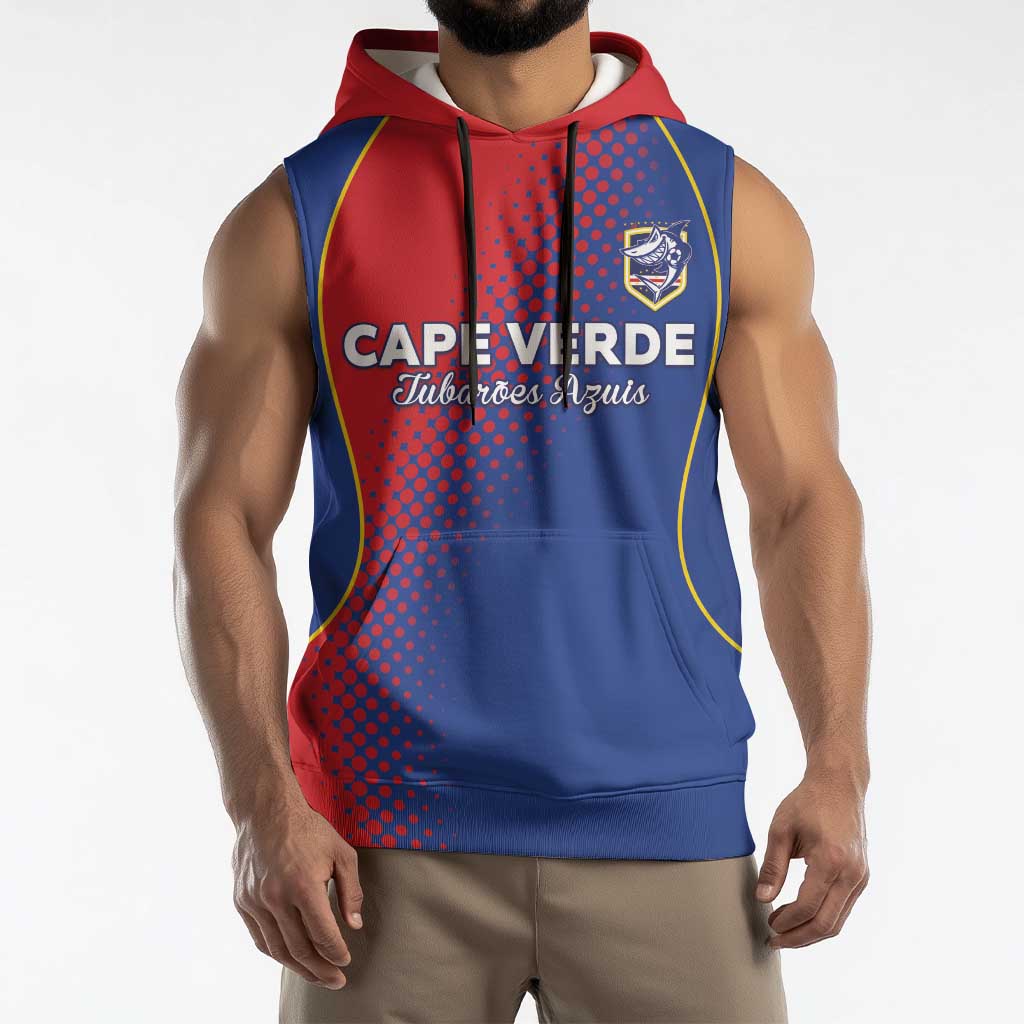 Custom Cape Verde Football Sleeveless Hoodie Blue Sharks Make History - Wonder Print Shop