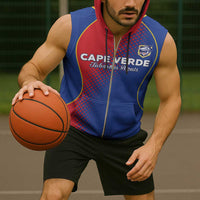 Custom Cape Verde Football Sleeveless Zip Hoodie Blue Sharks Make History - Wonder Print Shop