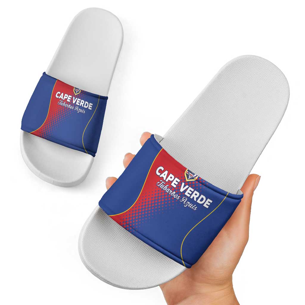 Cape Verde Football Slide Sandals Blue Sharks Make History - Wonder Print Shop