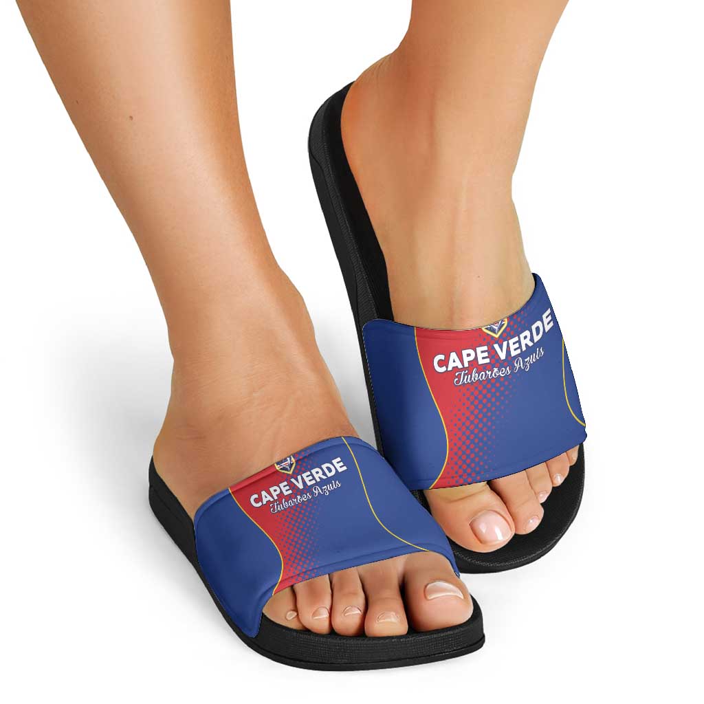 Cape Verde Football Slide Sandals Blue Sharks Make History - Wonder Print Shop