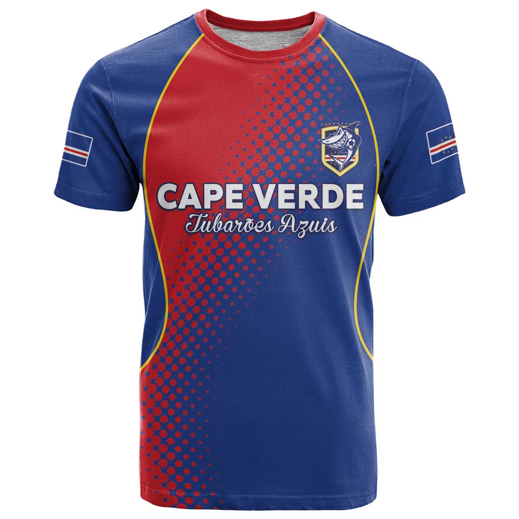 Custom Cape Verde Football T Shirt Blue Sharks Make History - Wonder Print Shop