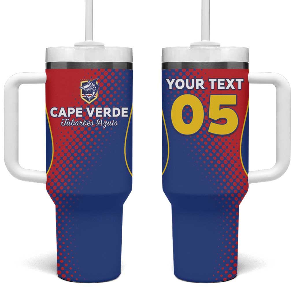 Custom Cape Verde Football Tumbler With Handle Blue Sharks Make History - Wonder Print Shop