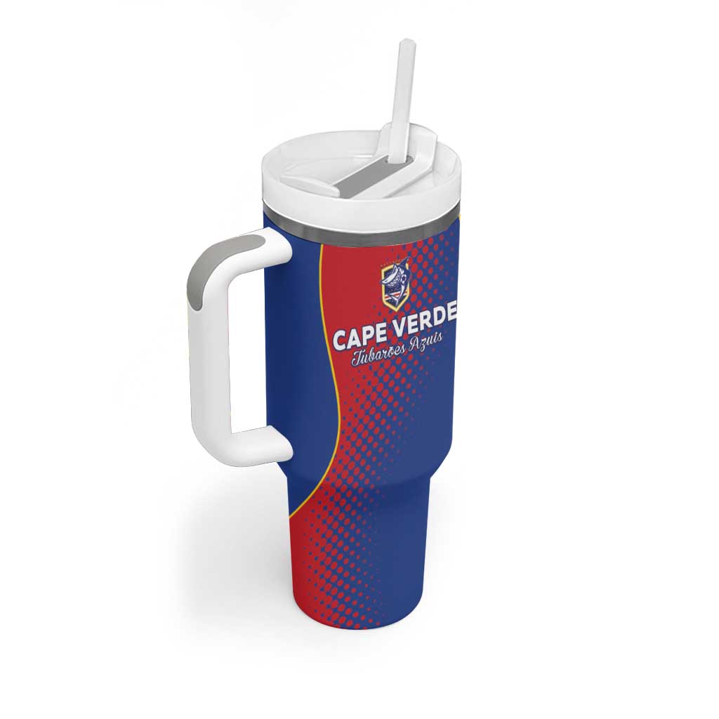 Custom Cape Verde Football Tumbler With Handle Blue Sharks Make History - Wonder Print Shop