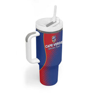 Custom Cape Verde Football Tumbler With Handle Blue Sharks Make History - Wonder Print Shop