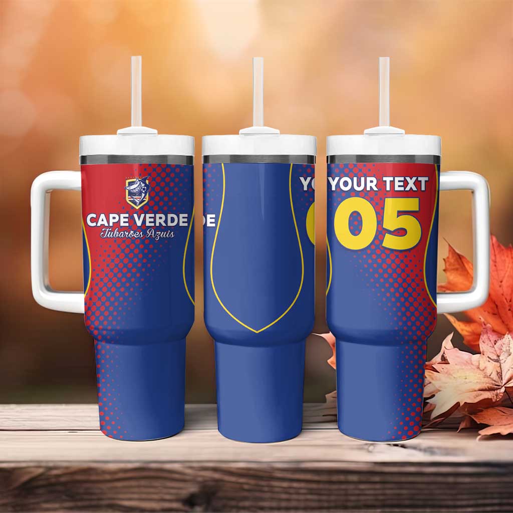 Custom Cape Verde Football Tumbler With Handle Blue Sharks Make History - Wonder Print Shop