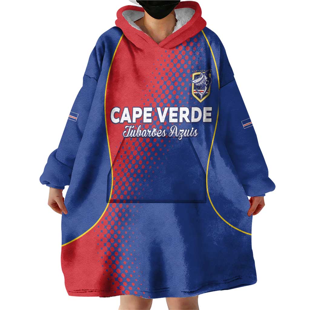 Custom Cape Verde Football Wearable Blanket Hoodie Blue Sharks Make History - Wonder Print Shop
