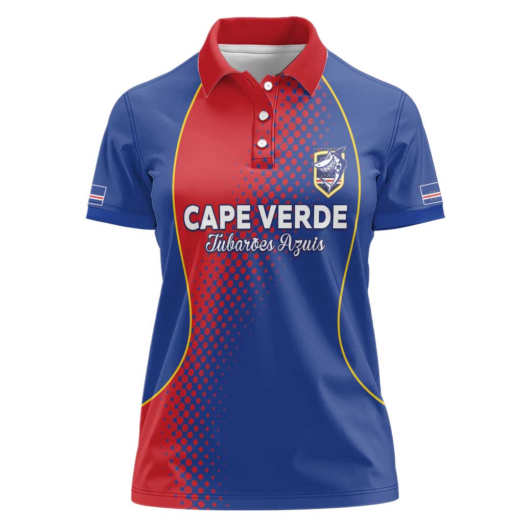 Custom Cape Verde Football Women Polo Shirt Blue Sharks Make History - Wonder Print Shop