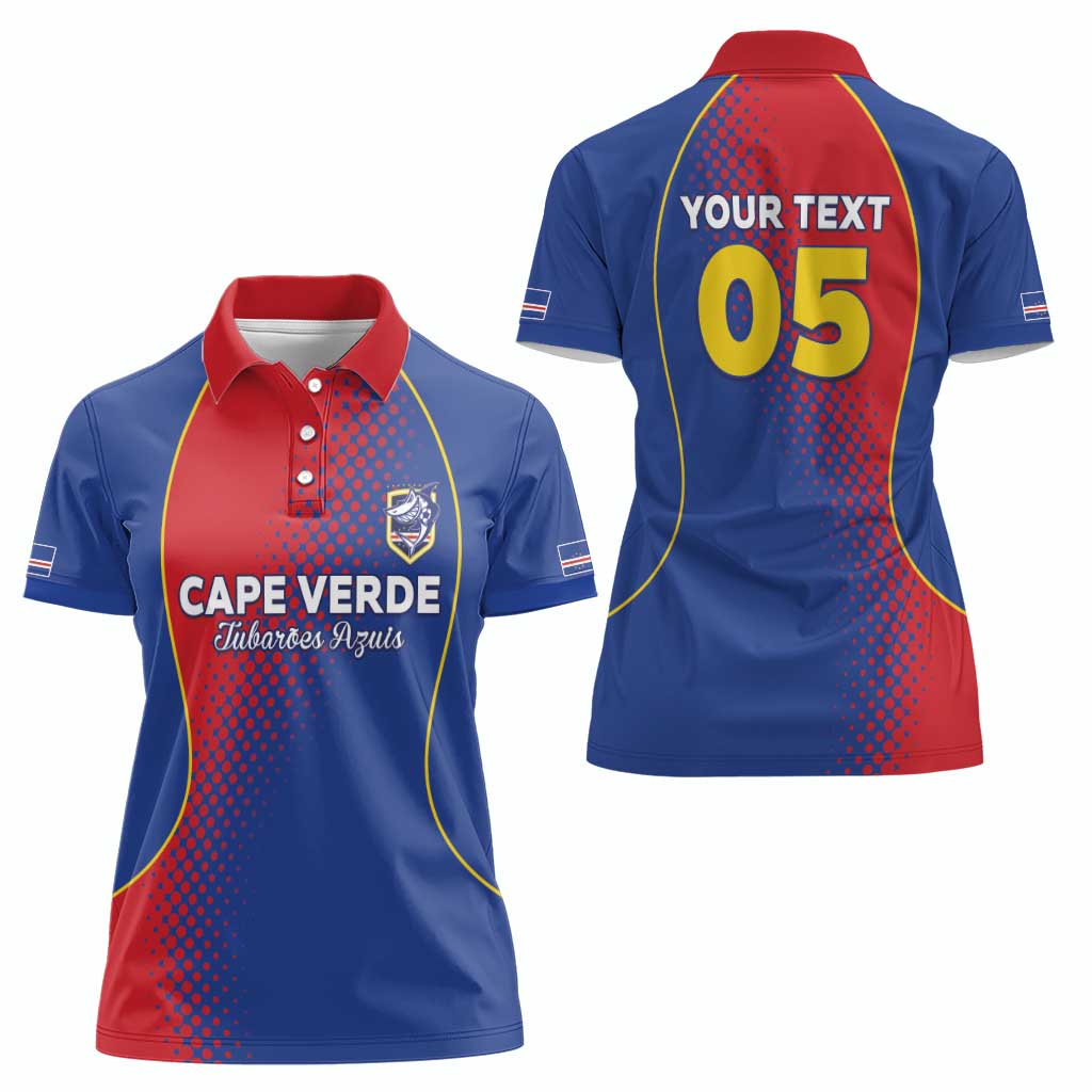 Custom Cape Verde Football Women Polo Shirt Blue Sharks Make History - Wonder Print Shop
