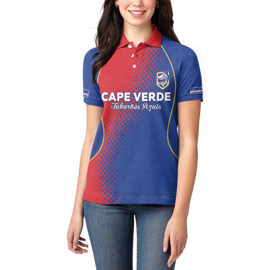 Custom Cape Verde Football Women Polo Shirt Blue Sharks Make History - Wonder Print Shop