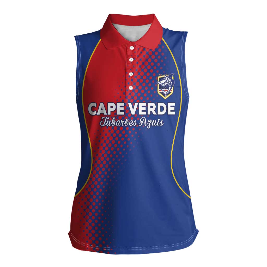 Custom Cape Verde Football Women Sleeveless Polo Shirt Blue Sharks Make History - Wonder Print Shop
