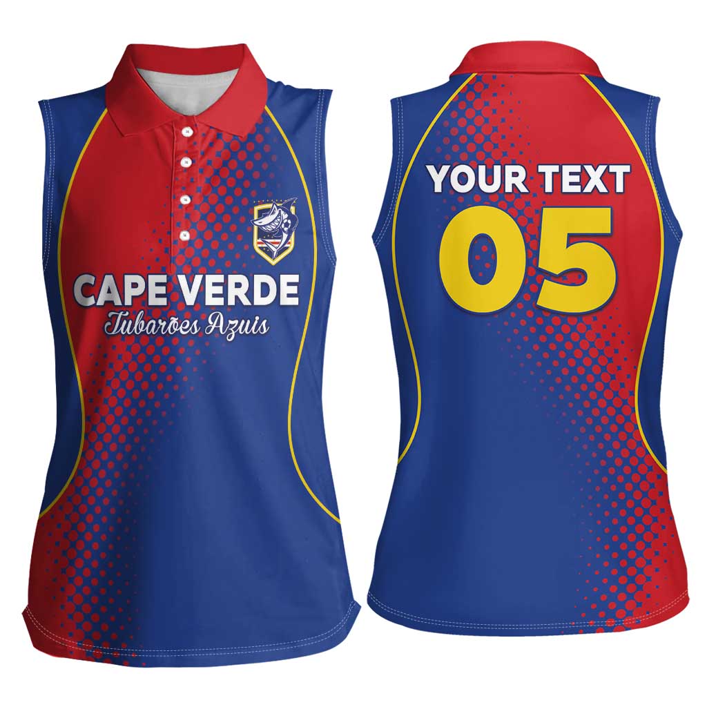 Custom Cape Verde Football Women Sleeveless Polo Shirt Blue Sharks Make History - Wonder Print Shop