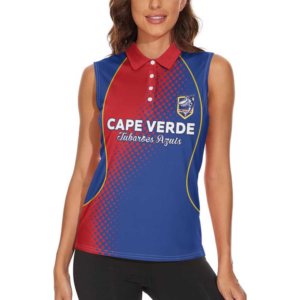 Custom Cape Verde Football Women Sleeveless Polo Shirt Blue Sharks Make History - Wonder Print Shop