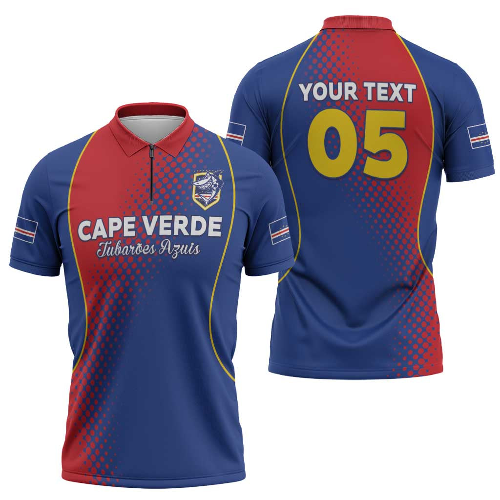 Custom Cape Verde Football Zipper Polo Shirt Blue Sharks Make History - Wonder Print Shop