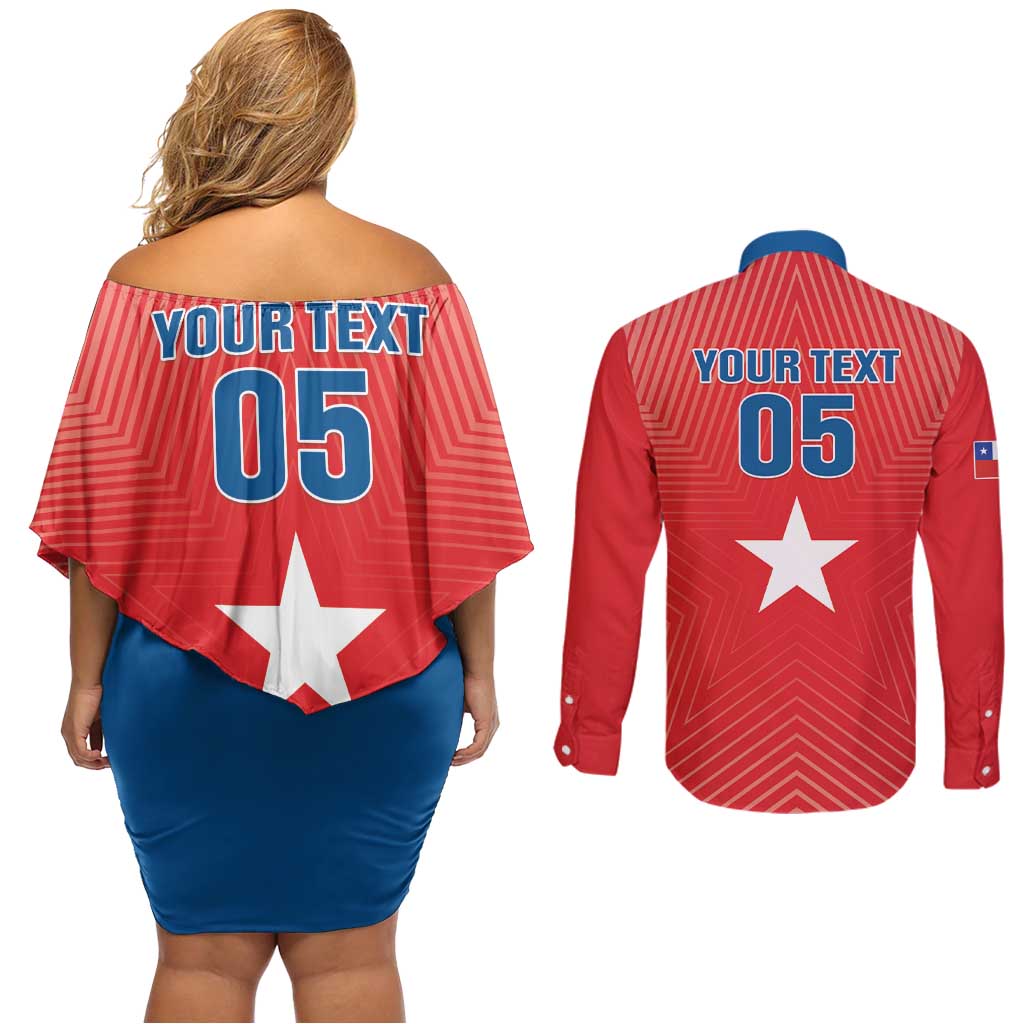 Custom Chile Star Football Couples Matching Off Shoulder Short Dress and Long Sleeve Button Shirt Vamos La Roja